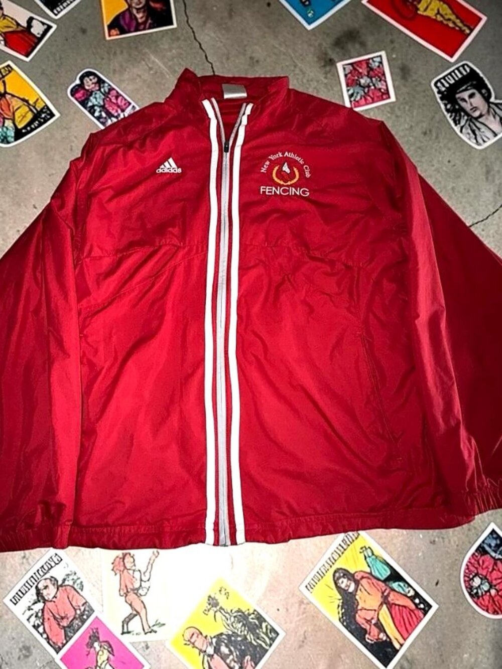 Vintage Adidas New York Athletic Club Fencing Windbreaker Jacket Mens L Red NYAC